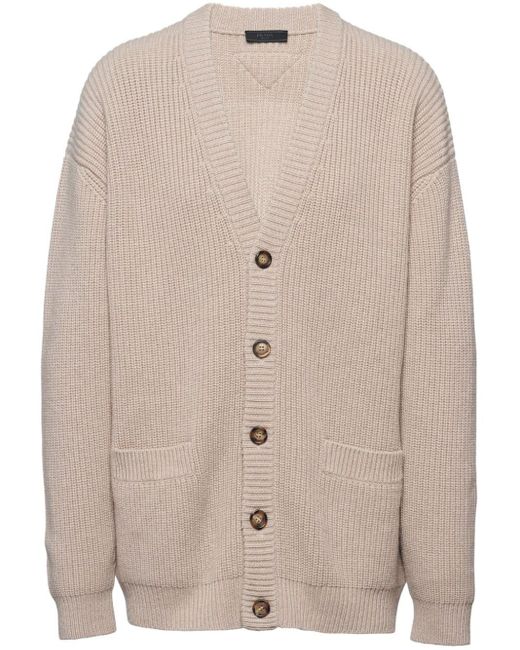 Prada Natural Oversized Ribbed-knit Cashmere Cardigan for men