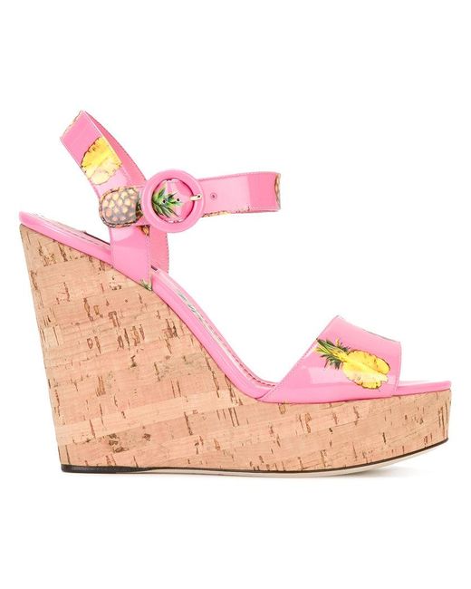 Dolce & Gabbana Pink Pineapple Print Wedge Sandals