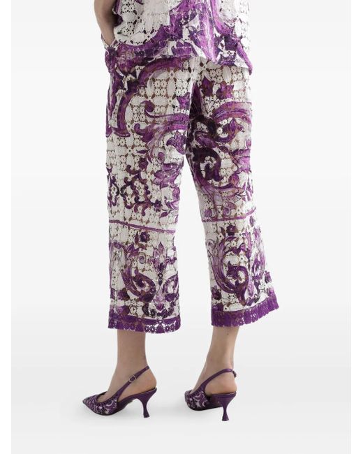 Dolce & Gabbana Blue Majolica-Print Lace Trousers