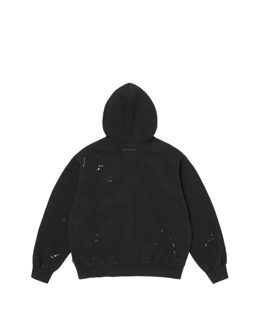 Supreme Black Paint-Splatter Logo-Patch Hoodie for men