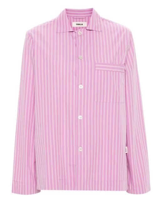 Tekla Pink Striped Cotton Pyjama Top