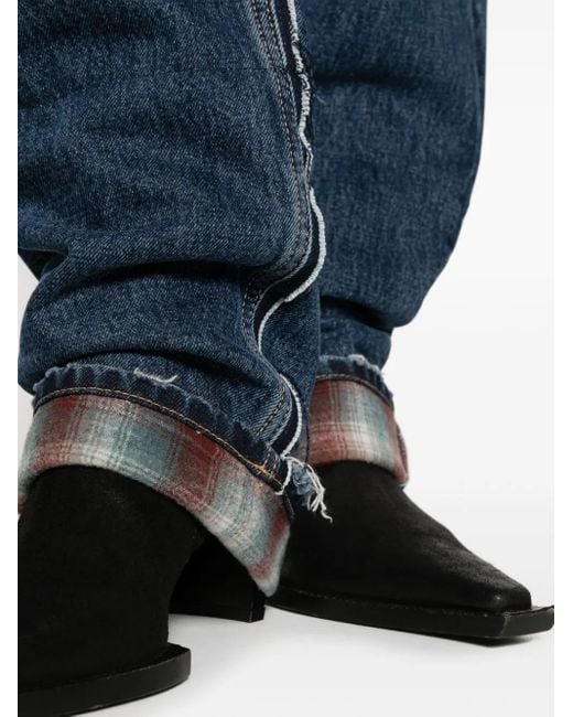 Maison Margiela Blue Logo-Patch Ripped-Detailing Wide-Leg Jeans