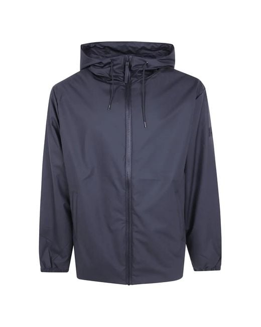 Rains Blue Hooded Zip-Up Jacket