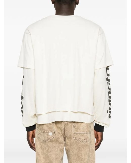 RIVINGTON roi Rebis White Layered-Design Graphic-Print Sweater for men