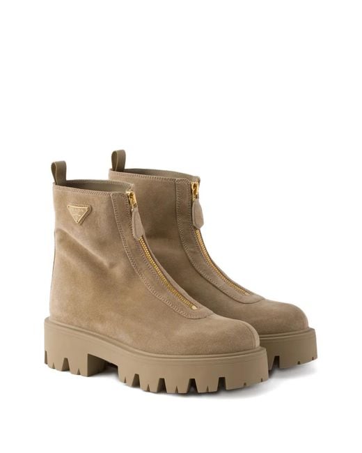Prada Brown Suede Triangle Ankle Boots 50