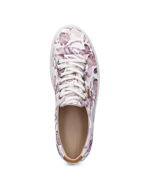 Ecco White Soft 7 Floral-Print Leather Sneakers