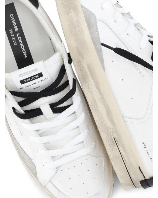 Crime London White Sk8 Deluxe Distressed-Effect Sneakers for men
