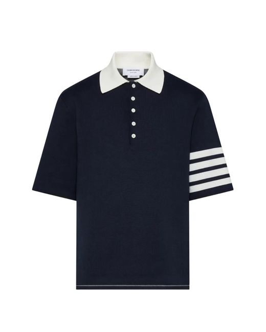 Thom Browne Blue Polo En Jacquard À 4 Bandes Signature for men