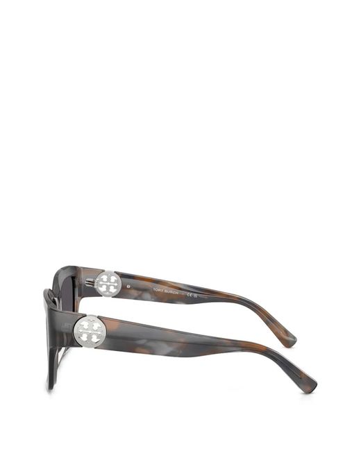 Tory Burch Gray Double T Square-Frame Sunglasses