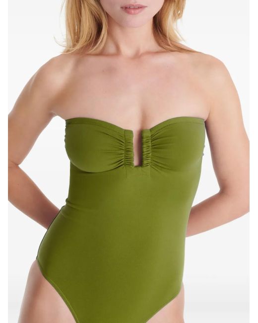 Eres Green Cassiopée Strapless Ruched Swimsuit