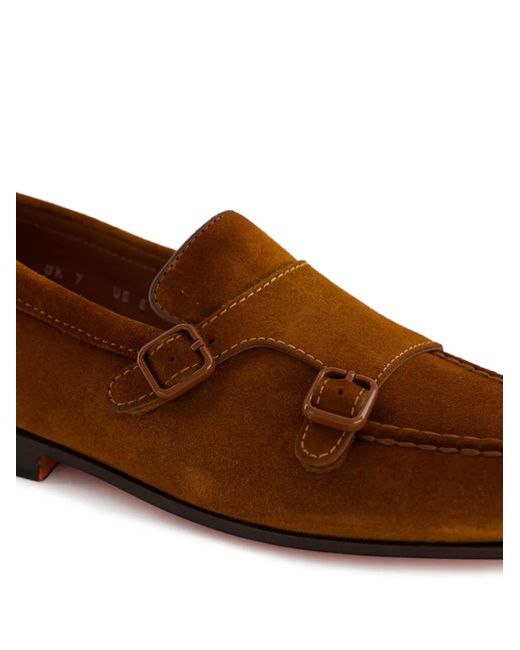 Santoni Suède Loafers Met Dubbele Gesp in het Brown voor heren
