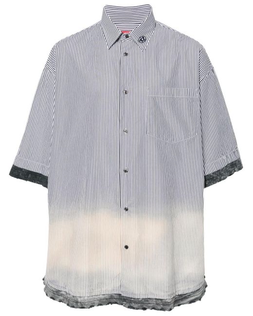 DIESEL Black Distressed Striped Short-sleeve Shirt for men