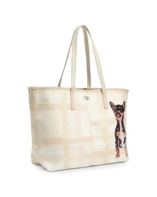 Bimba Y Lola Natural Large Ivory Tartan Shopper Bag