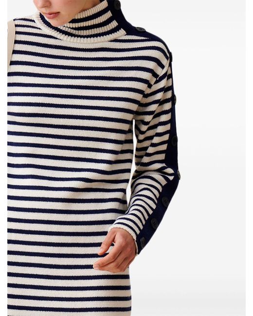 Claudie Pierlot Blue High-Neck Slim-Fit Striped Wool-Blend Mini Dress