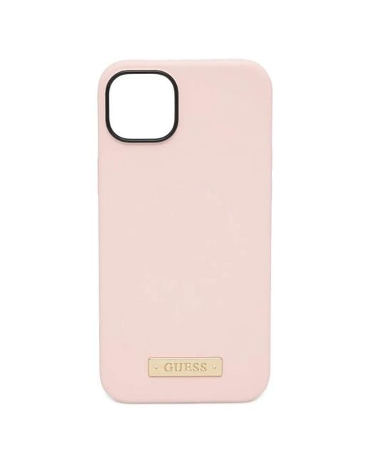 Guess Pink Logo-Plaque Iphone 14 Plus Case