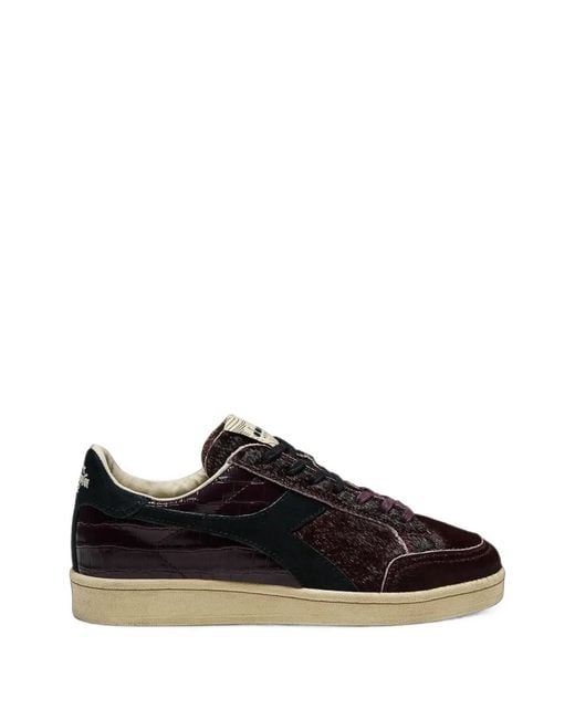 Diadora Black Prestige Croco Faux-Pony-Hair Crocodile-Effect Sneakers