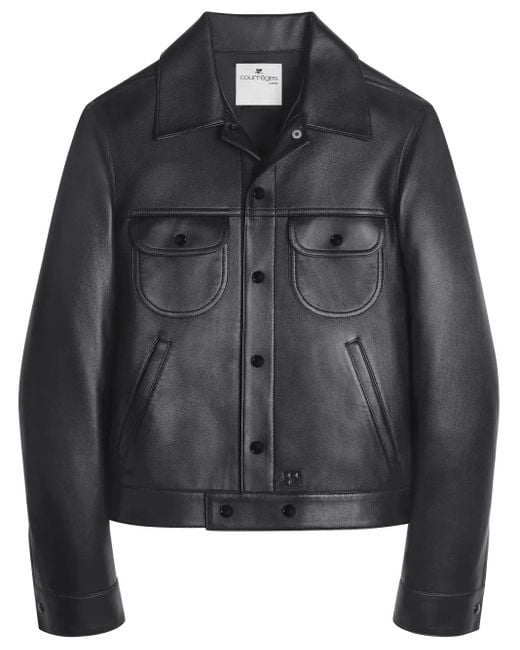 Courreges Black Leather Shirt Jacket for men