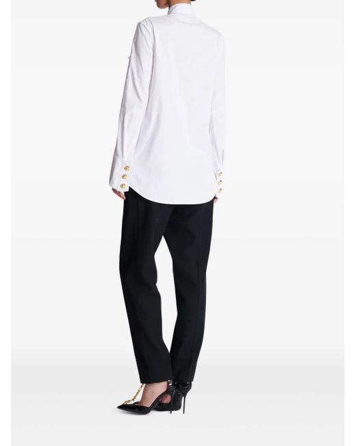 Balmain White Ruffled Poplin Shirt
