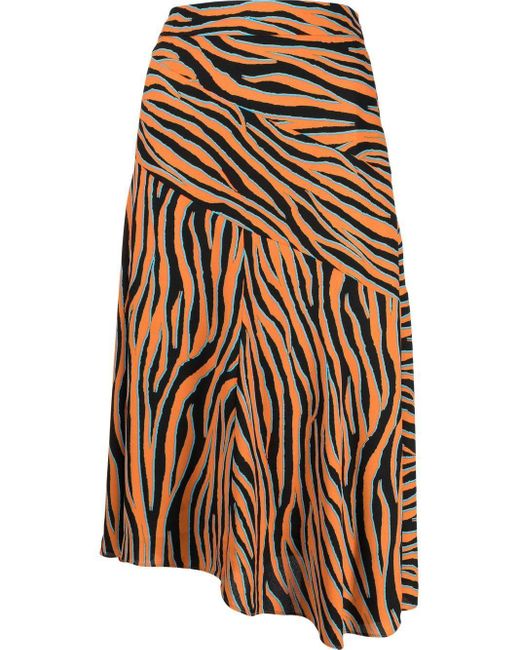 Diane von Furstenberg Orange Lilo Animal-print Midi Skirt