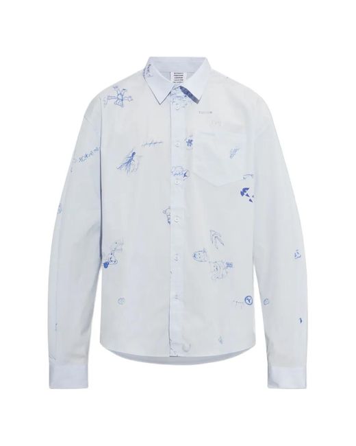 Vetements Blue Doodle-Print Buttoned Shirt for men