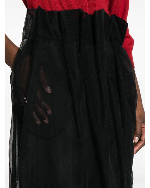 Simone Rocha Black Draped Tulle Midi Skirt