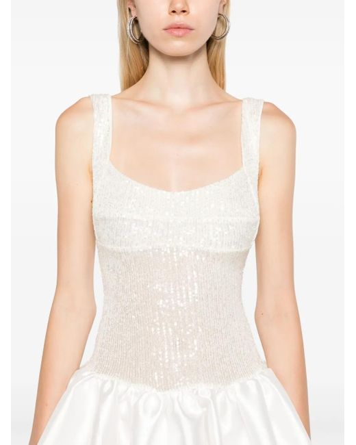 Atu Body Couture White Corset-Detail Flared Midi Gown