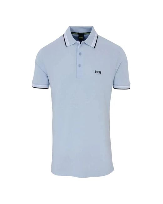 Boss Blue Logo-Embroidered Tipped Polo Shirt for men