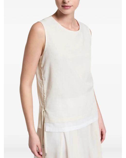 Peserico White Drawstring-Side Layered-Hem Top