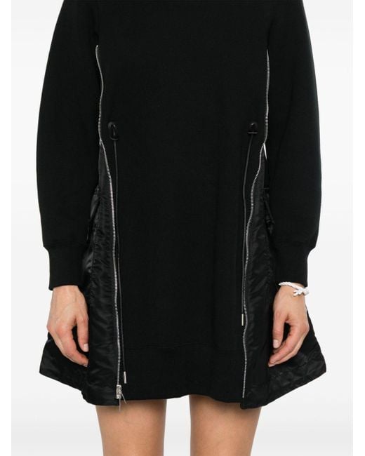Sacai Black Panelled Sweatshirt Dress