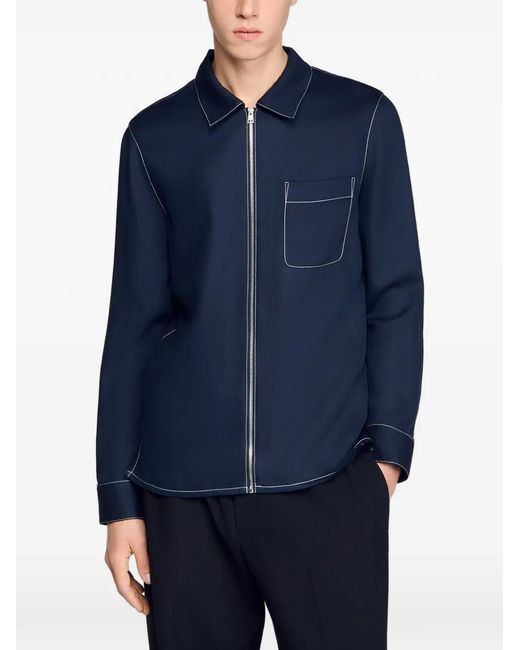 Sandro Blue Loose-Fit Zip-Up Shirt for men