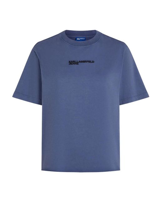 Karl Lagerfeld Blue Logo-Embroidered T-Shirt
