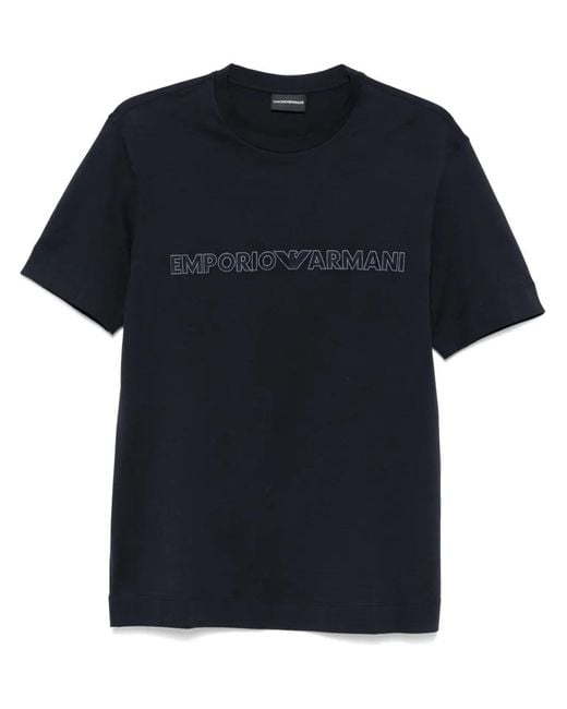 Emporio Armani Blue Logo-Embroidered T-Shirt for men