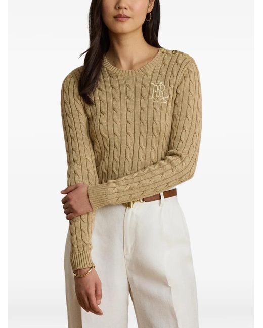 Ralph Lauren Natural Button-Trim Cable-Knit Sweater