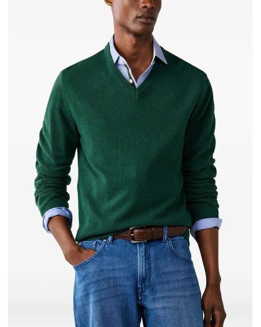 Hackett Green Elbow-Patch V-Neck Sweater for men
