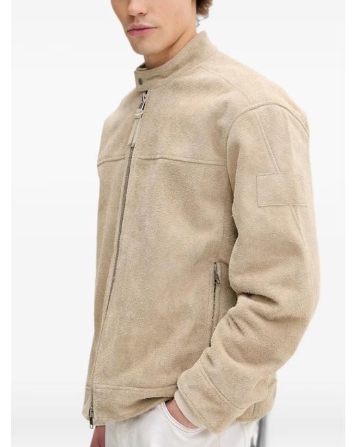AllSaints Natural Felix Suede Band-Collar Jacket for men