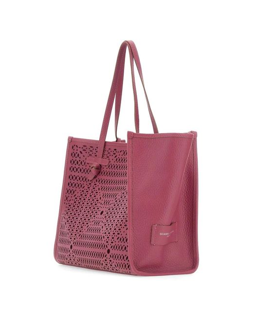 Gianni Chiarini Red Marcella Perforated Leather Tote Bag