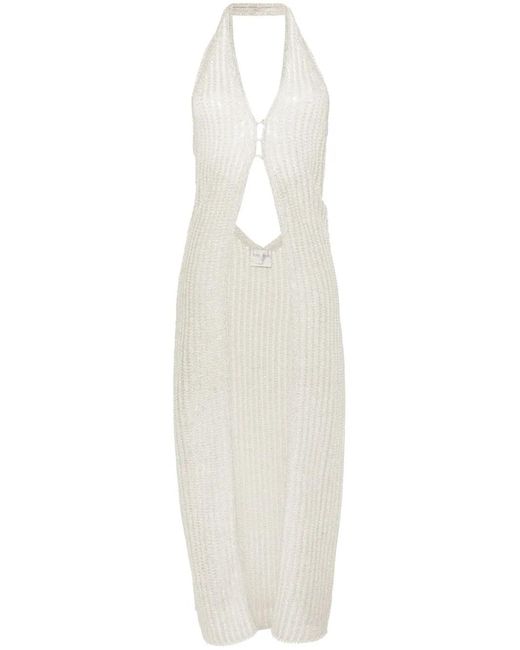 Forte_forte White Halterneck Pointelle-Knit Maxi Top