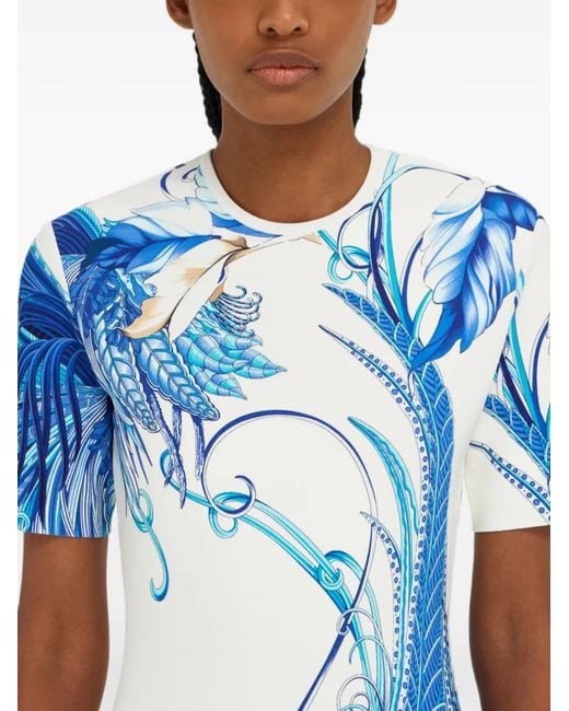 Ferragamo Blue Feather Show Print Dress