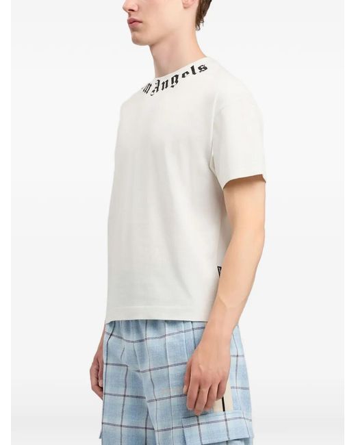 Palm Angels White Neck Logo Regular Tee for men