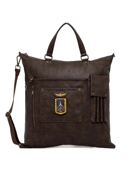 Aeronautica Militare Black Appliqué-Detals Laptop Bag for men