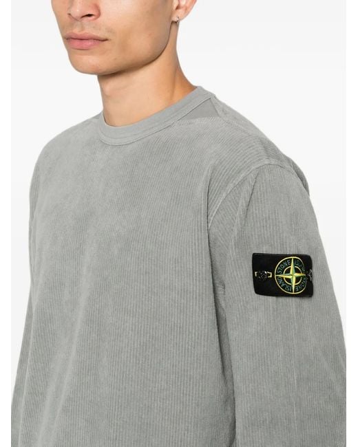 Stone Island Gray Logo-Patch Corduroy Sweatshirt for men