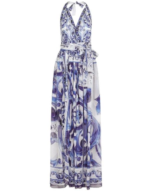 Dolce & Gabbana Purple Majolica-Print Chiffon Maxi Dress