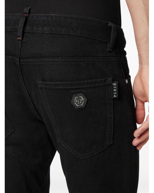 Philipp Plein Black Logo-patch Skinny-cut Jeans for men