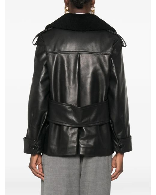 Salvatore Santoro Black Shearling-Collar Double-Breasted Jacket