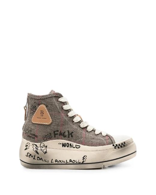 R13 White Graffiti-Print Plaid Sneakers for men