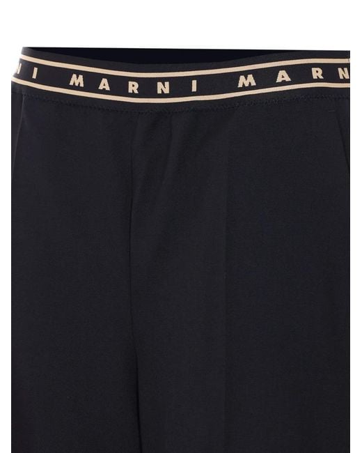 Marni Blue Elasticated Logo-Band Trousers
