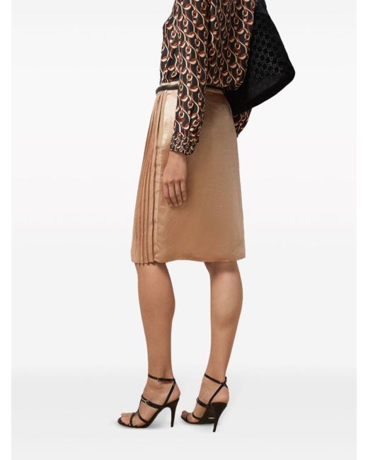 Minijupe plissée à taille ceinturée Gucci en coloris Brown