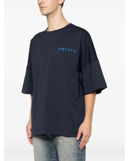 McQueen Blue Logo-Print T-Shirt for men