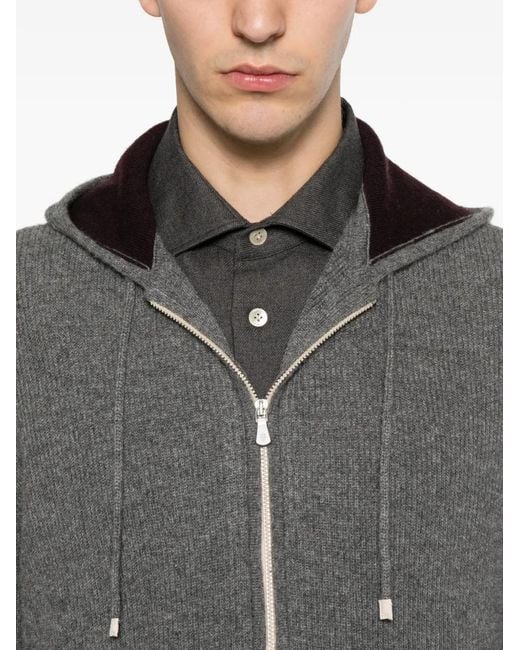 Eleventy Gray Zip-Up Cashmere Hood Cardigan for men