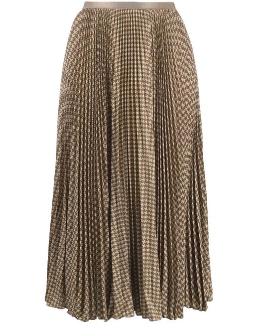 Polo Ralph Lauren Brown Houndstooth Print Pleated Midi Skirt